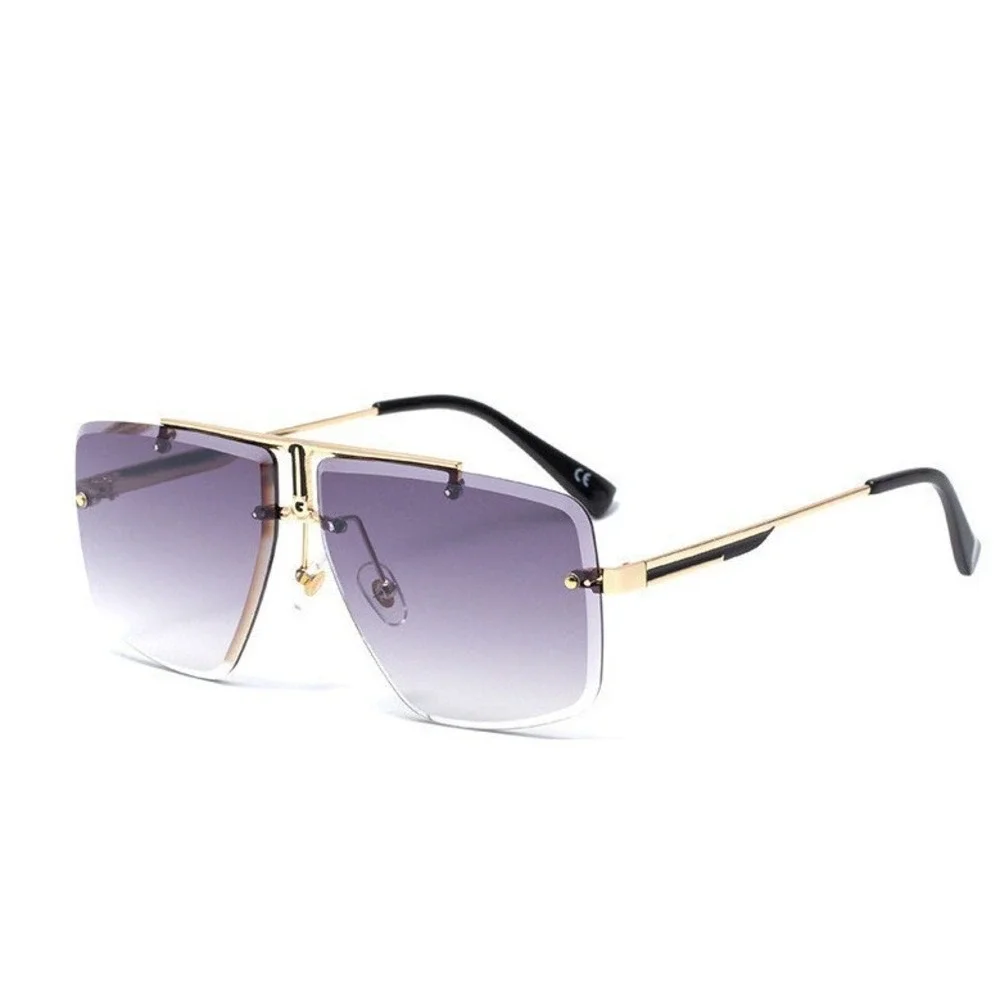 Rimless Sunglasses Women Black Lens Gold Frame Square Shades Classic Retro Gafas